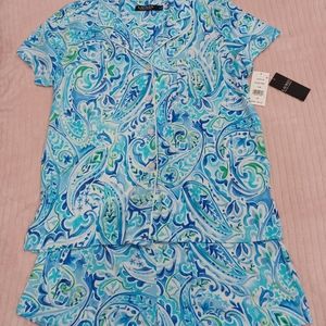 Lauren Ralph Lauren Women's Printed Short Pajamas Set - Blue - Size M